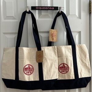 Trader Joe's Icornic Canvas Tote Bags  in Blue 2 Pack